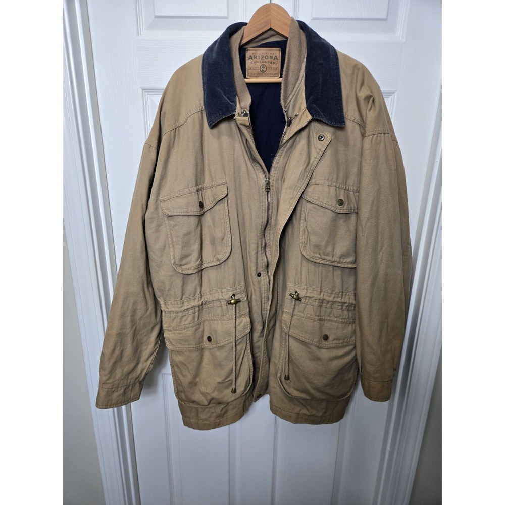 Y2K Arizona Field Coat Chore Coat Utility Lined XXL Tan Good Canvas Corduroy